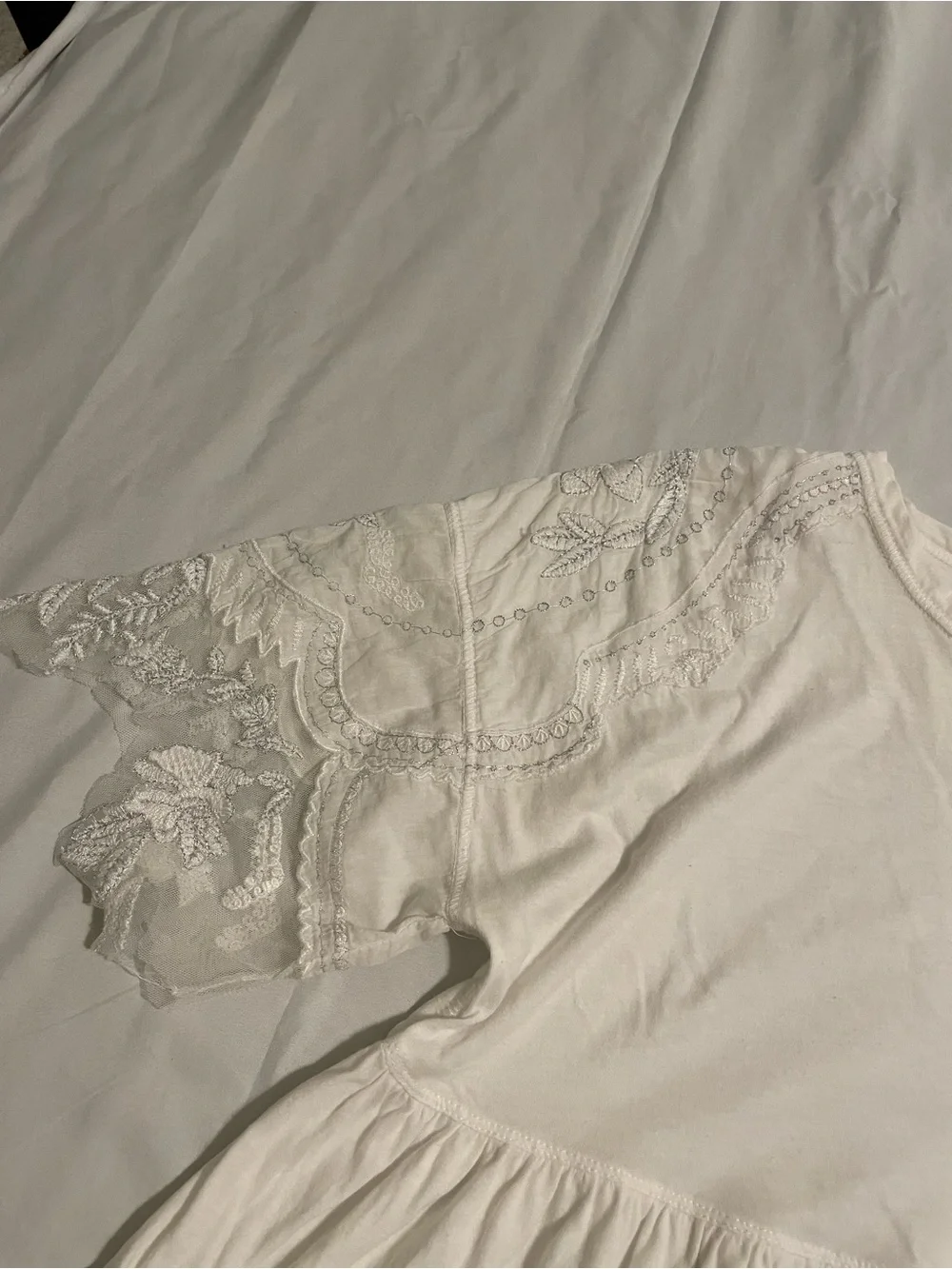 Free People Women's White Lace-Sleeve Peplum Tunic Top
